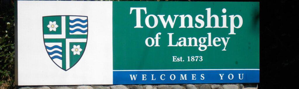 Township of Langley sign at the community entrance.
